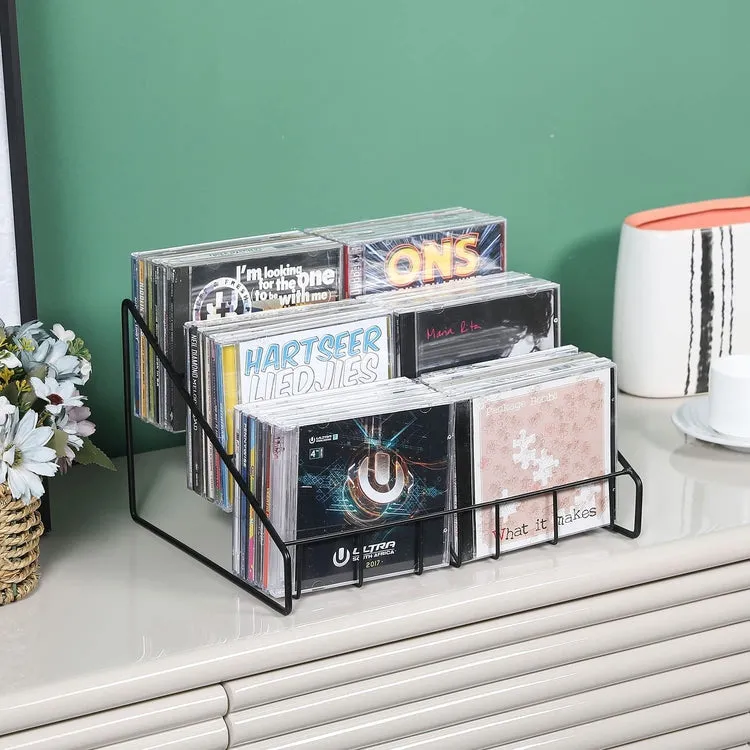 Matte Black Metal Wire CD Holder Storage Stand, 3 Tier Media Jewel Case Organizer Rack