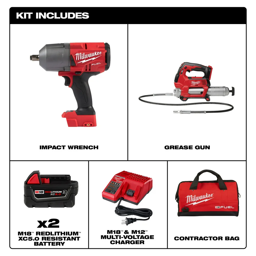 Milwaukee M18 Fuel 1/2" High-Torque Impact Wrench Grease Gun Kit