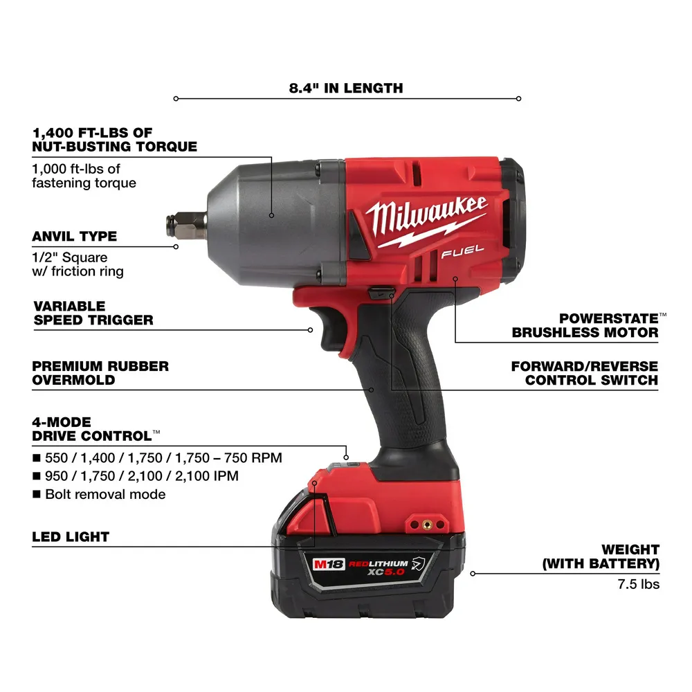 Milwaukee M18 Fuel 1/2" High-Torque Impact Wrench Grease Gun Kit