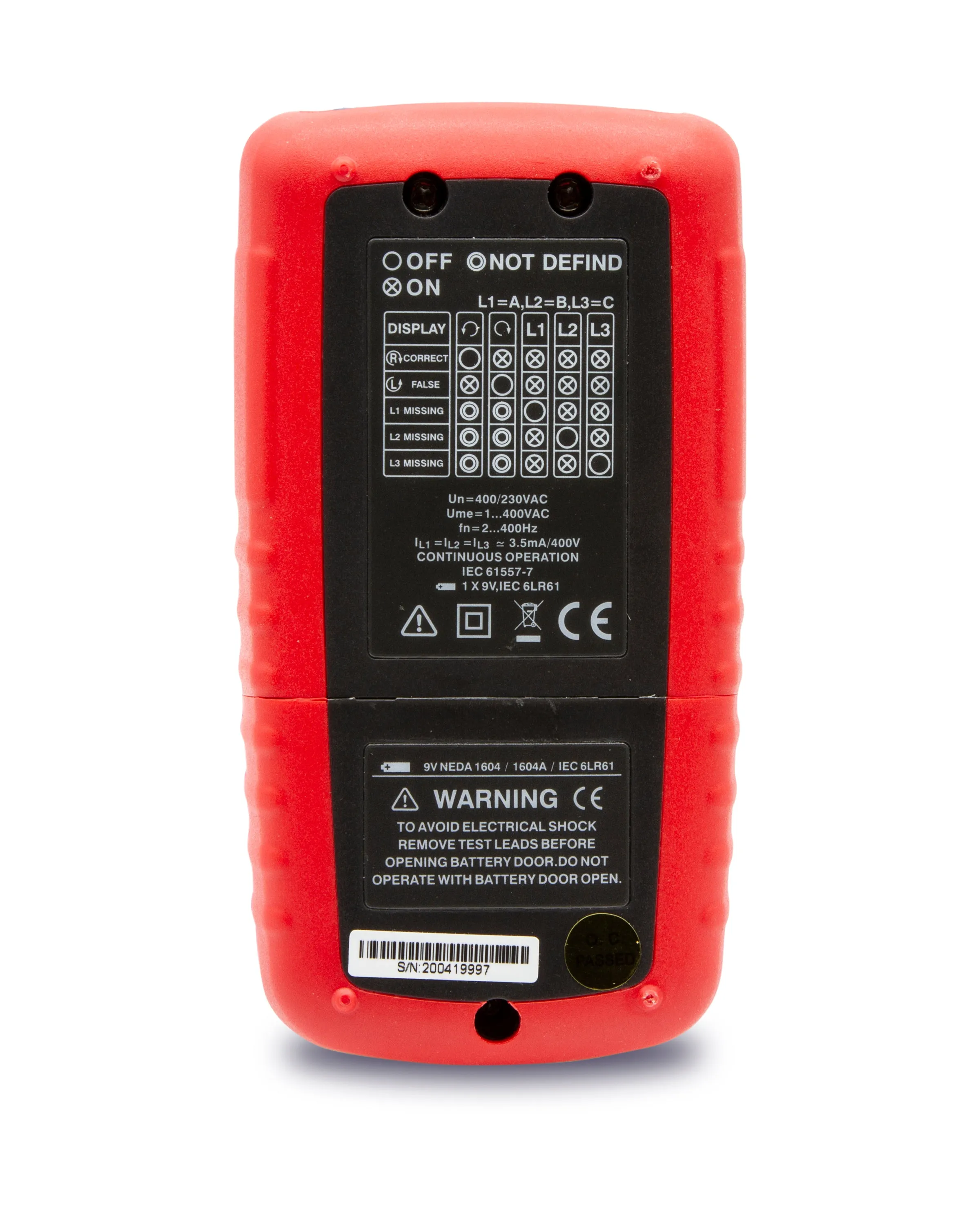 Motor and Phase Rotation Tester : Determines Correct Phase Wiring Sequence & Contact/Non-contact Motor-Rotation Direction - (PR450)
