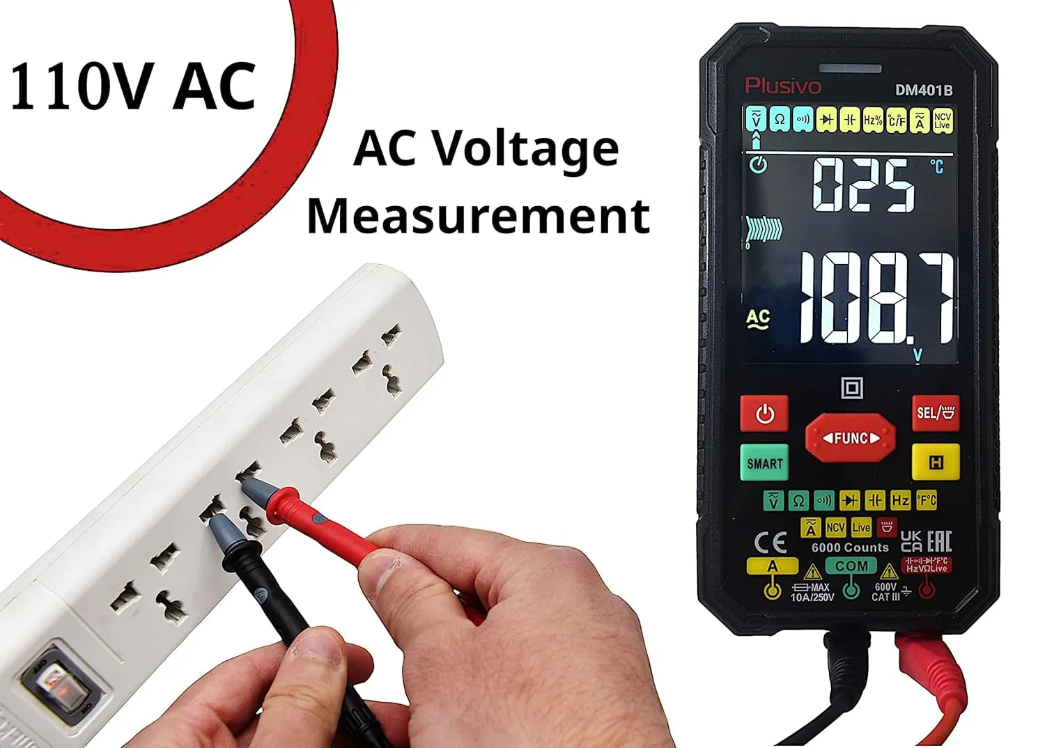 Multimeter 6000 Counts Digital Multimeter TRMS Smart Electrical Tester AC DC Voltmeter Ohm Volt Amp Tests Voltage Current Resistance Continuity Capacitance Temperature Frequency with NCV Live Test