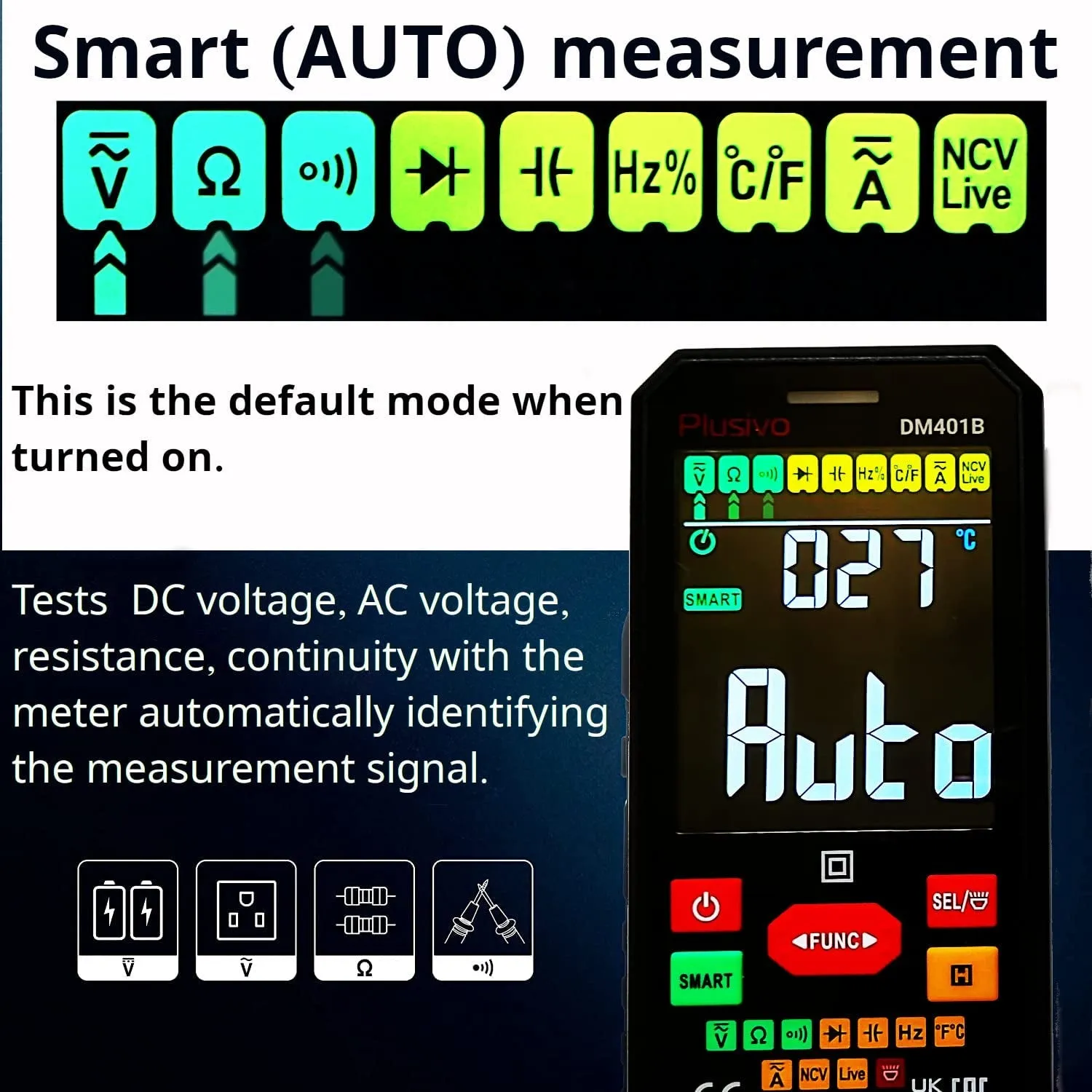 Multimeter 6000 Counts Digital Multimeter TRMS Smart Electrical Tester AC DC Voltmeter Ohm Volt Amp Tests Voltage Current Resistance Continuity Capacitance Temperature Frequency with NCV Live Test