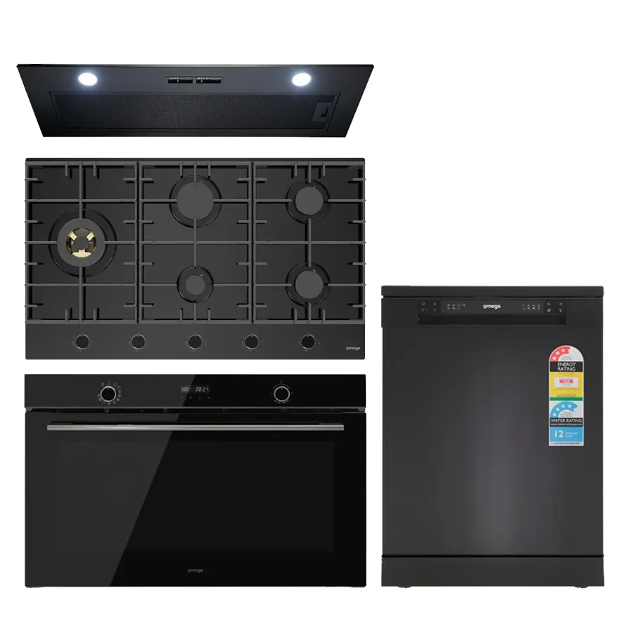 Omega OG902 90cm Kitchen Appliance Package, Induction Cooktop, Black