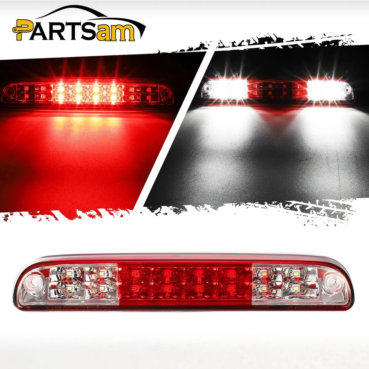 Partsam High Mount Stop Light Third 3rd Brake Light Replacement for F250 F350 F450 F550 Super Duty 1999 to 2016 / Ranger/B series LED Rear Cab Roof Center Mount Brake Stop Tail Cargo Light Lamp (Red)