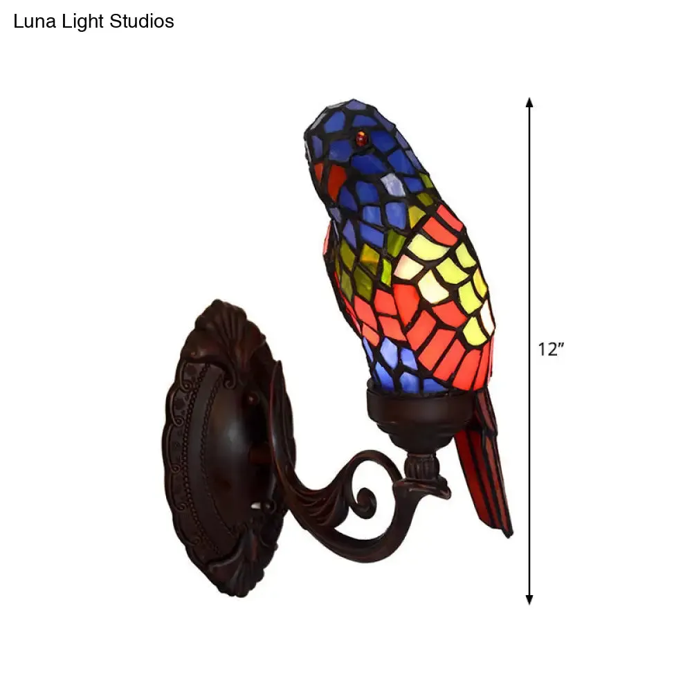 Red Stained Art Glass Parrot Wall Sconce Lighting - Baroque Wall Light Fixture
