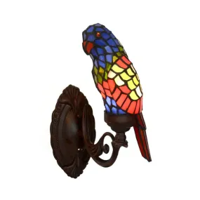 Red Stained Art Glass Parrot Wall Sconce Lighting - Baroque Wall Light Fixture