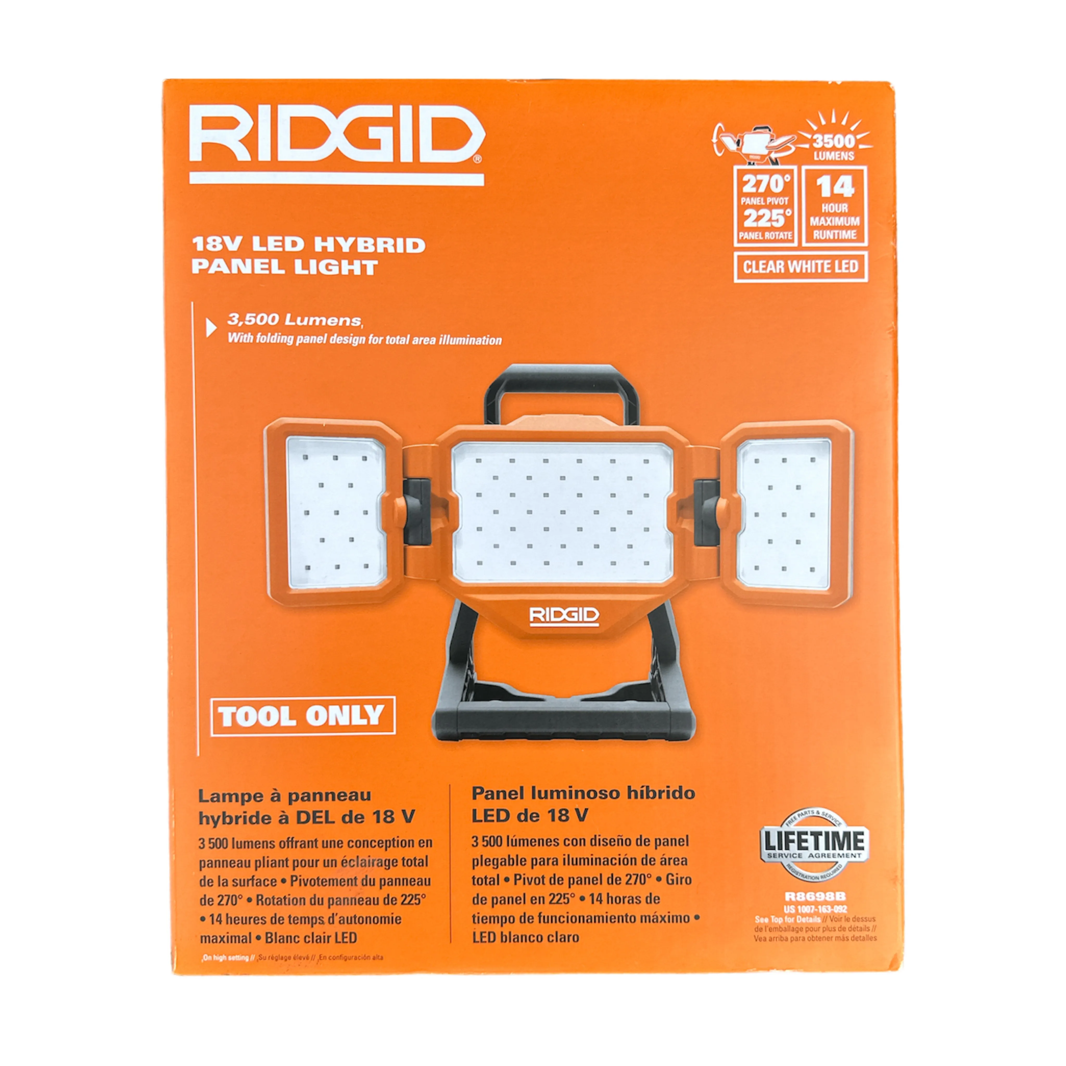 RIDGID 18V Cordless Hybrid LED Panel Light (Tool Only)