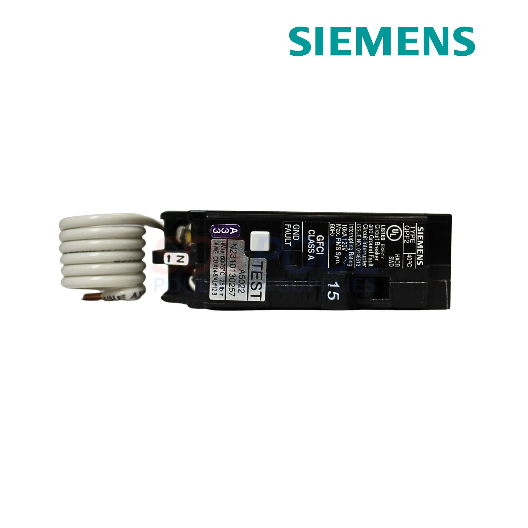 Siemens 1 Pole 15 Amp GFCI Circuit Breaker | Plug-On Neutral Circuit Breaker | Black | QF115