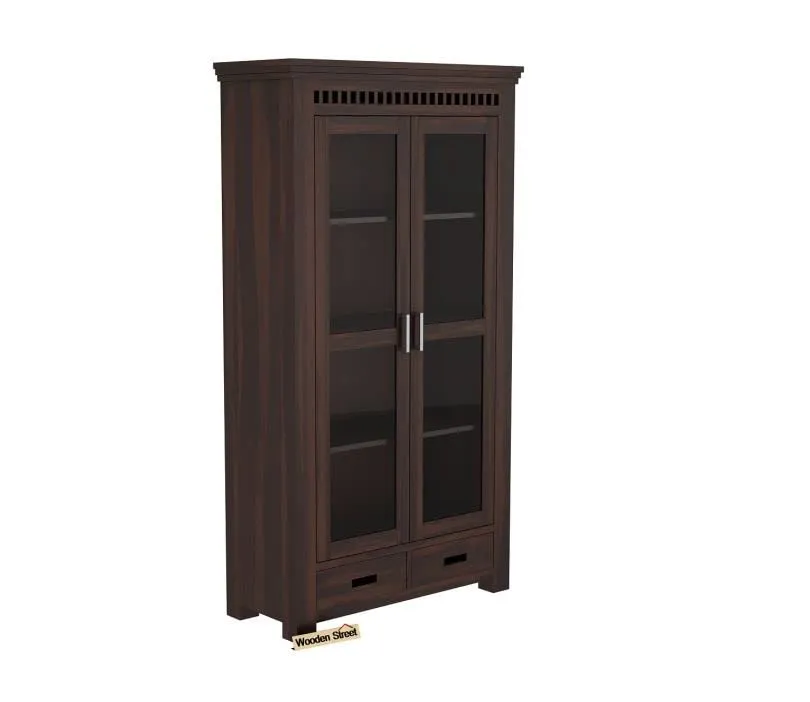SNAP FURNITURE Solid Wooden Crockery Cabinet for Kitchen & Dining Room |sheesham Wood Free Standing Movable Tv Unit Side Board Crockery Cabinet with Drawers & Door (Modern-01-Walnut)