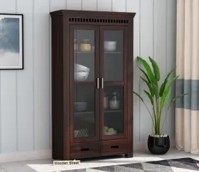 SNAP FURNITURE Solid Wooden Crockery Cabinet for Kitchen & Dining Room |sheesham Wood Free Standing Movable Tv Unit Side Board Crockery Cabinet with Drawers & Door (Modern-01-Walnut)