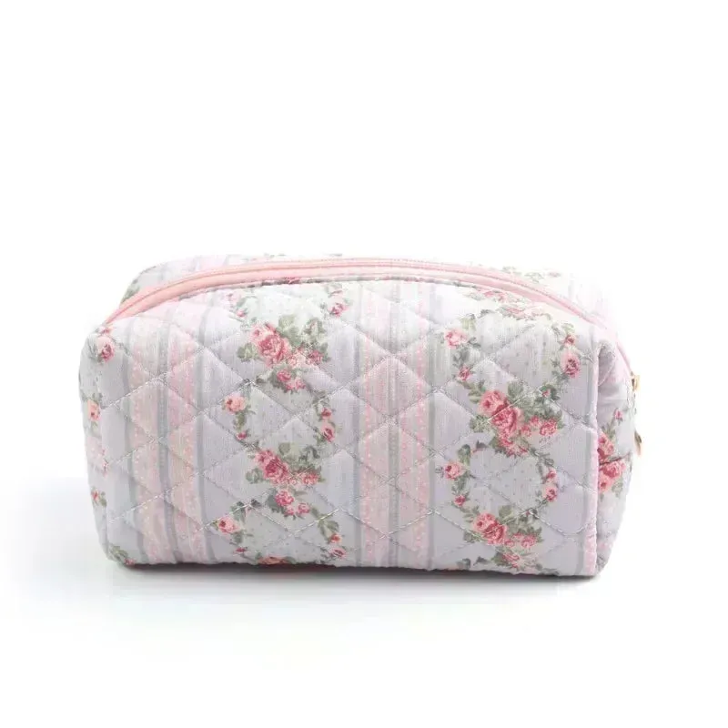 Storage Organizer Floral Puffy Quilted Makeups Bags Flower Printed Cosmetic Pouch Large Travel Cosmetics Bag Makeup Accessory