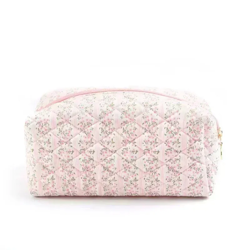 Storage Organizer Floral Puffy Quilted Makeups Bags Flower Printed Cosmetic Pouch Large Travel Cosmetics Bag Makeup Accessory