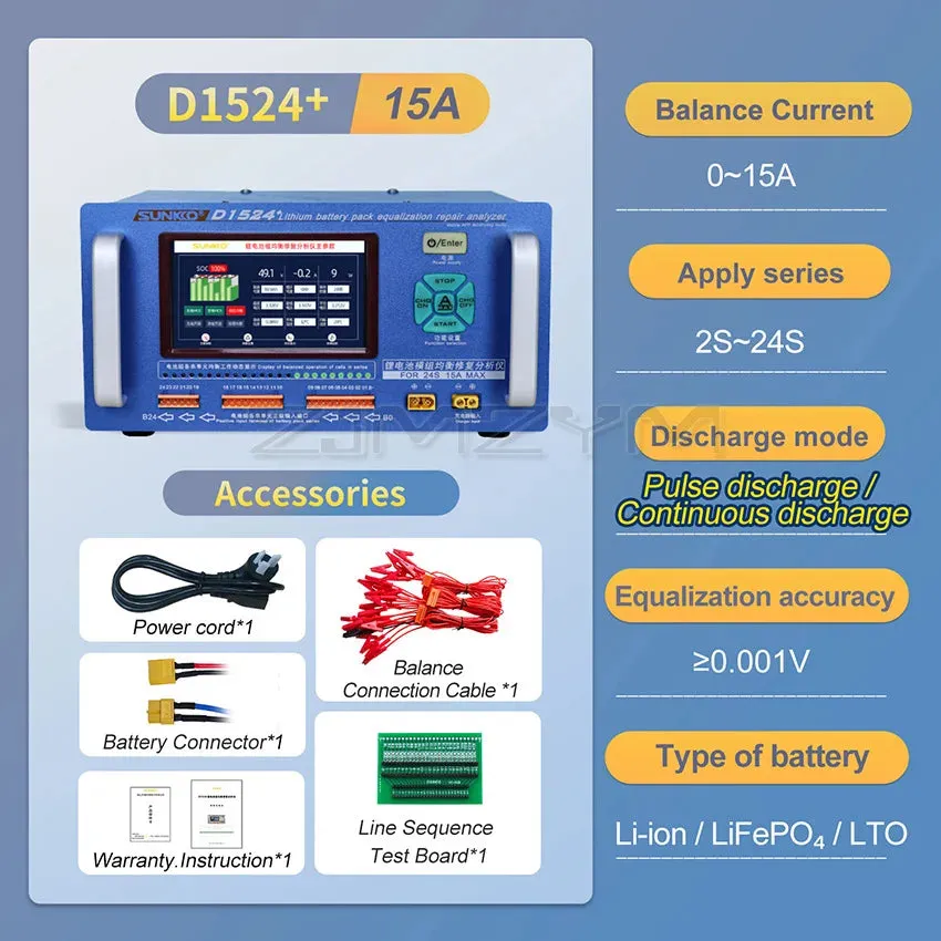 SUNKKO D1524 15A High Current Lithium Battery Equalizer Pressure Difference Repair Balancer Battery Equalizer Car Maintenance