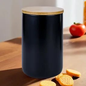 The Better Home UMAI 1000ml Ceramic Jar for Kitchen Storage | Air tight Container Set with Bamboo Lid | Kitchen Container for Snacks, Tea, Sugar | Multipurpose Organizer | Black