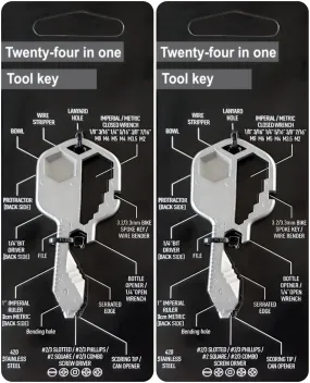 Twin Pack = 2 x 24 - 1 Key Ring Multi Purpose Tools Key Stainless Steel