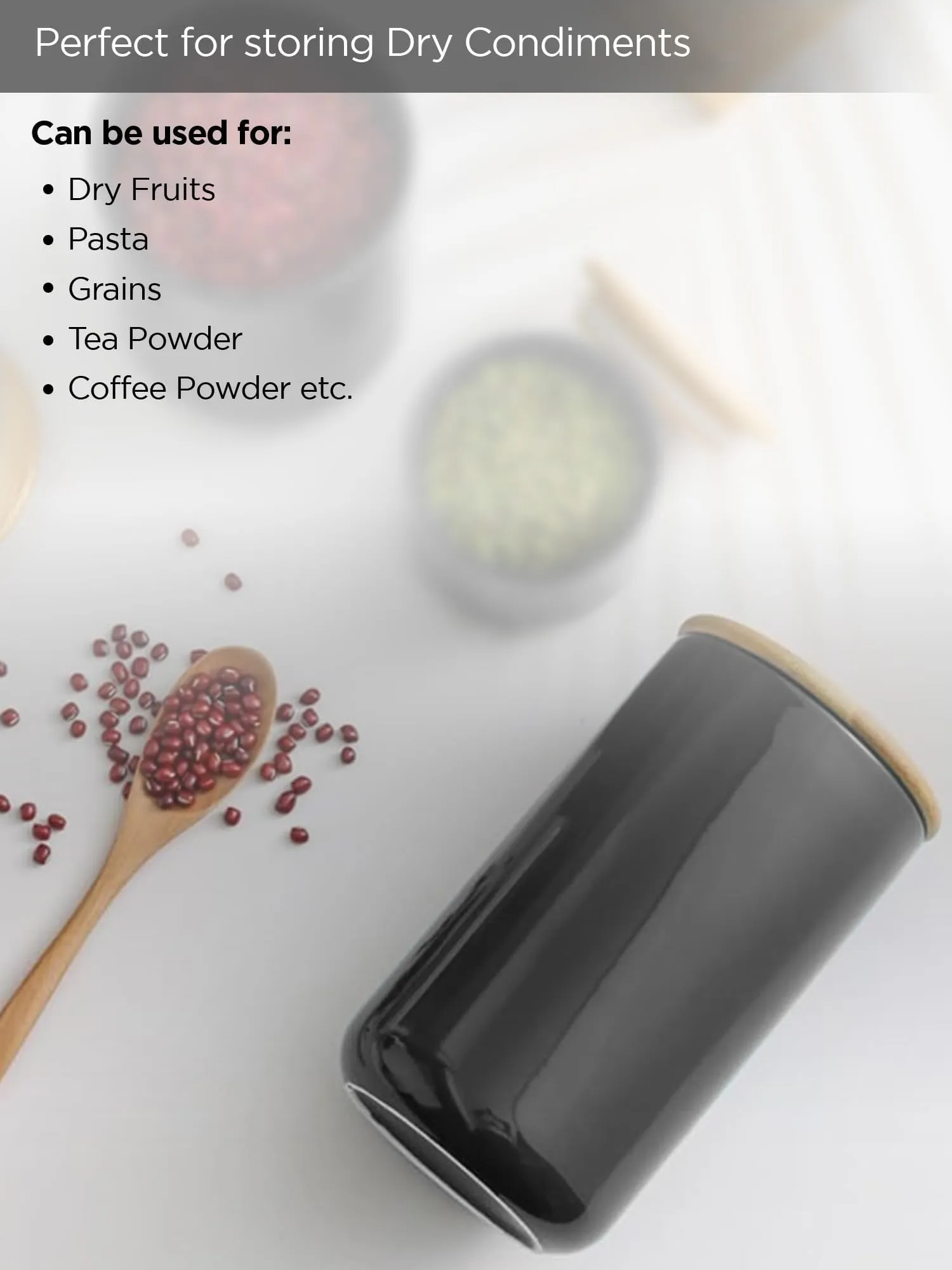 UMAI 1000ml Ceramic Jar for Kitchen Storage | Air tight Container Set with Bamboo Lid | Kitchen Container for Snacks, Tea, Sugar | Multipurpose Organizer | Black (Pack of 2)