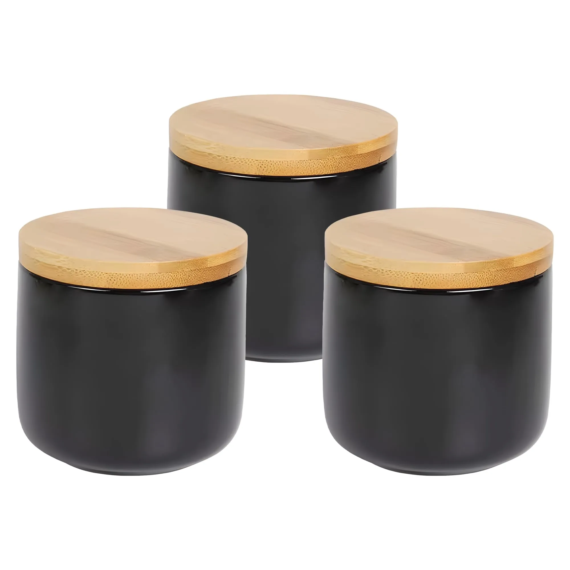 UMAI 260ml Ceramic Jar for Kitchen Storage | Airtight Container Set with Bamboo Lid | Kitchen Container for Snacks, Tea, Sugar | Multipurpose Organizer | Black | Pack of 3
