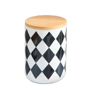 UMAI 800ml Ceramic Jar for Kitchen Storage | Air Tight Container Set with Bamboo Lid | Kitchen Container for Snacks, Tea, Sugar | Multipurpose Organizer | Diamond pattern (Pack of 1) (Pack of 2)