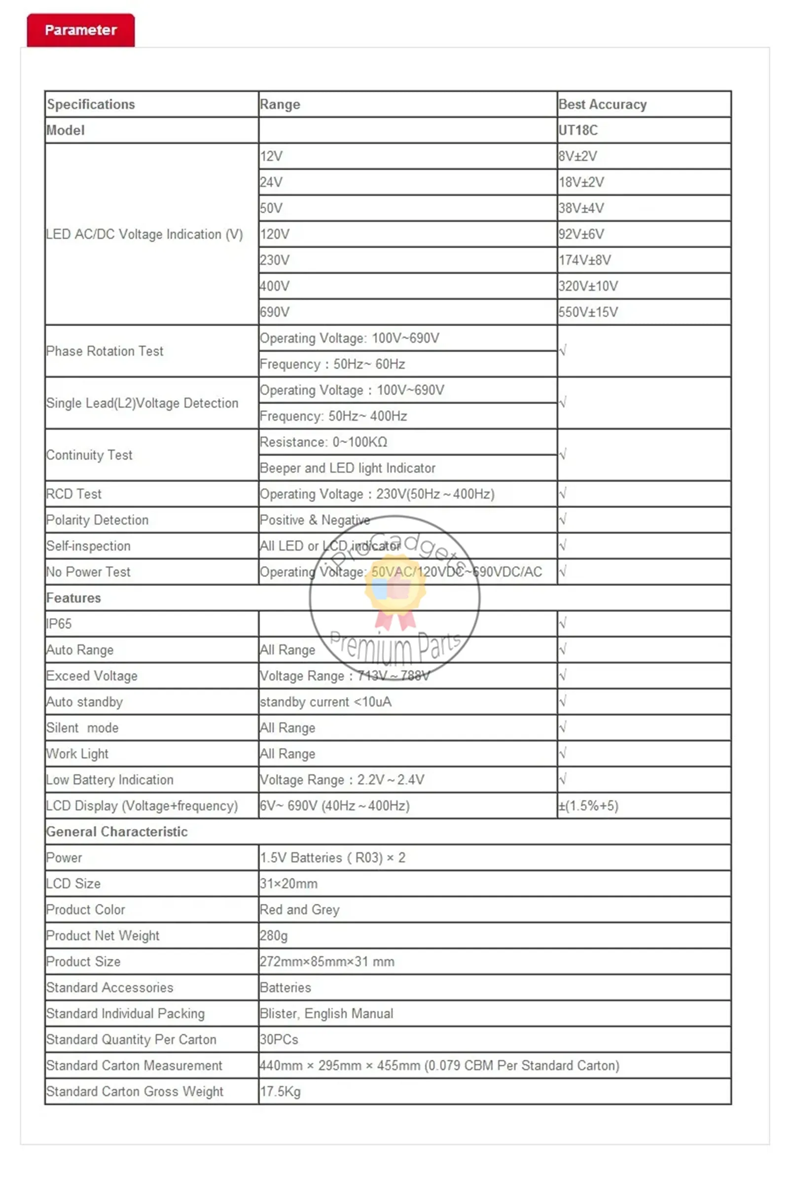 UNI-T UT18C 0~690V AC DC Voltage Testers LCD Display Auto Range IP65 Waterproof Meter No Power Test Function