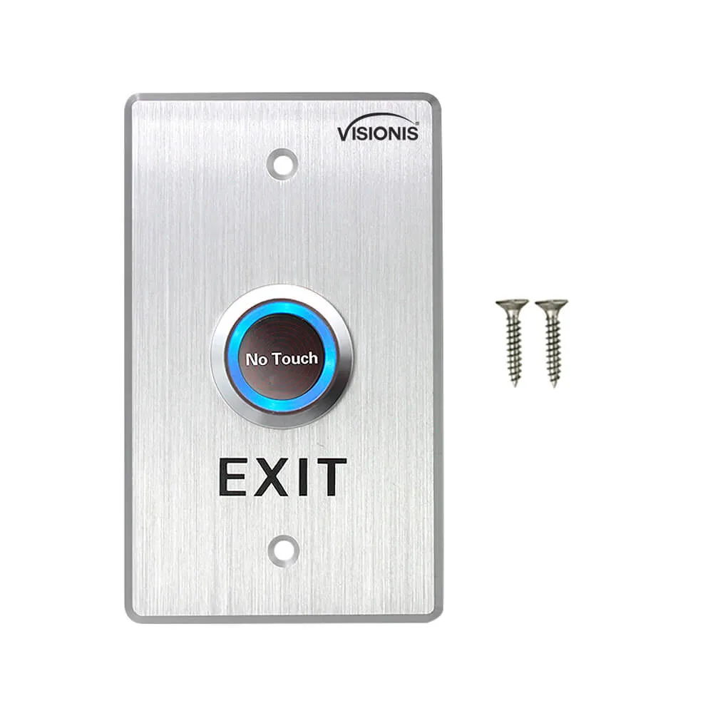 Visionis VIS-7013 - Indoor Stainless Steel No Touch Request to Exit Button with Timer Delay Standard Size with LED Light NC COM and NO Outputs