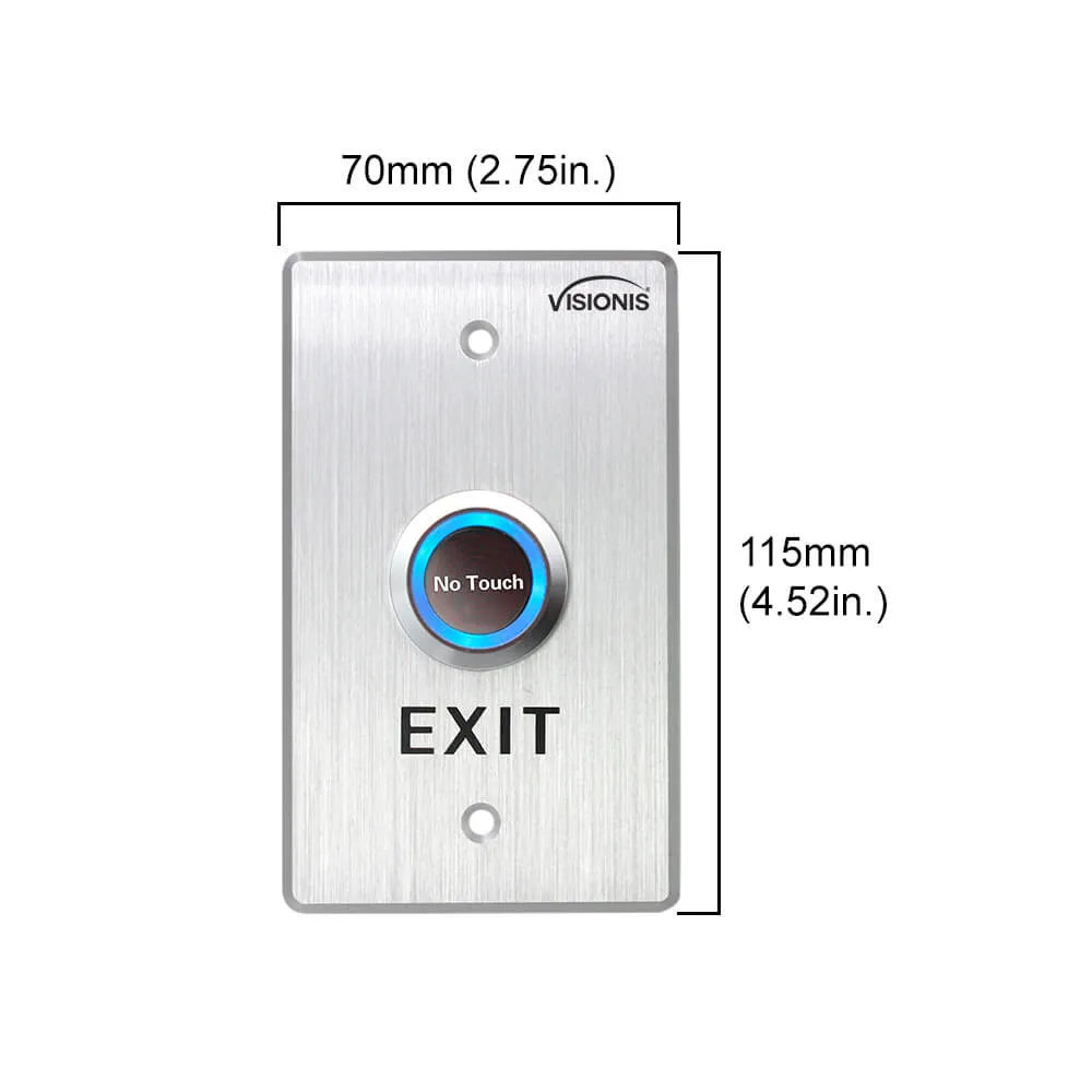 Visionis VIS-7013 - Indoor Stainless Steel No Touch Request to Exit Button with Timer Delay Standard Size with LED Light NC COM and NO Outputs