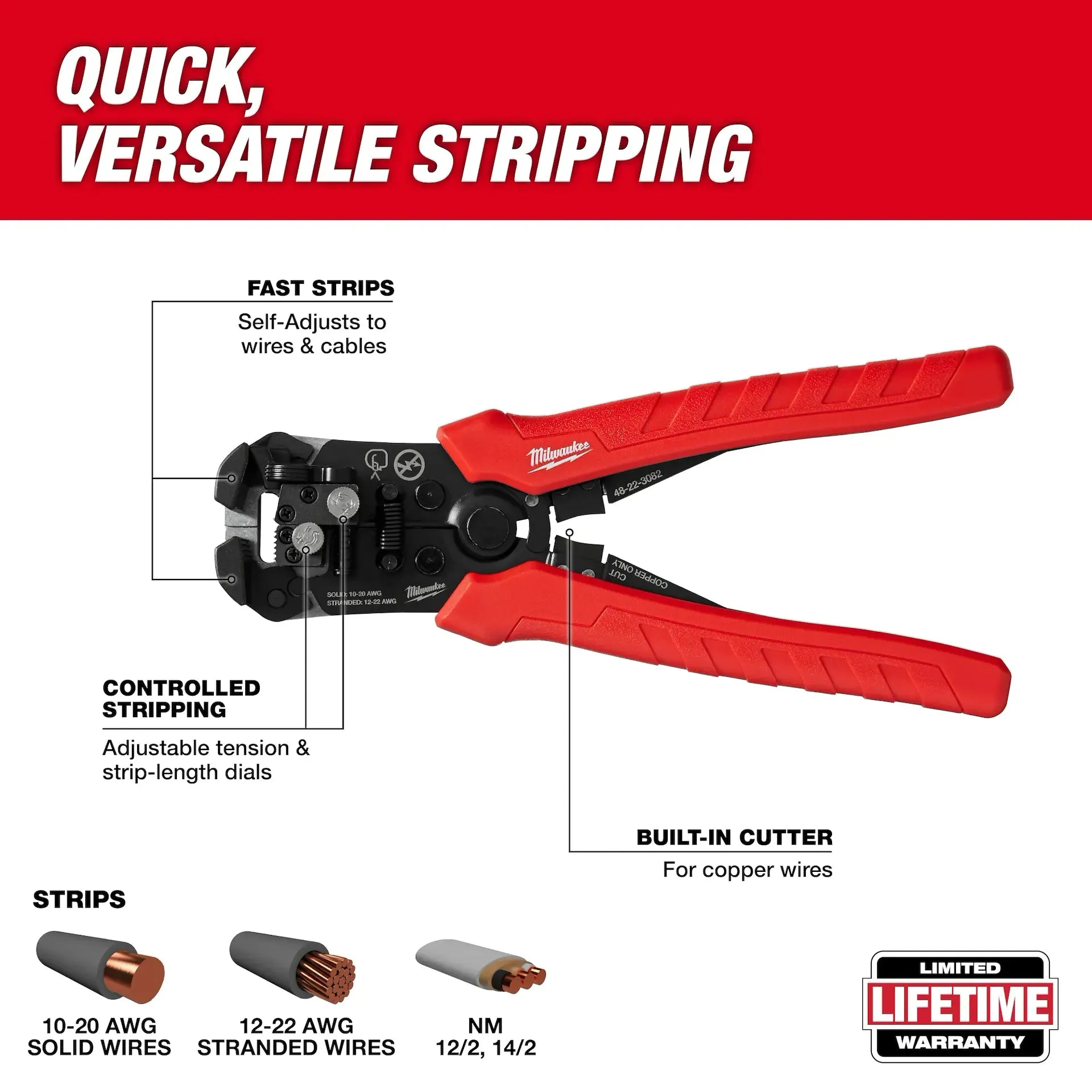 Wire Stripper - Milwaukee Self-Adjusting Wire Stripper & Cutter, 48-22-3082